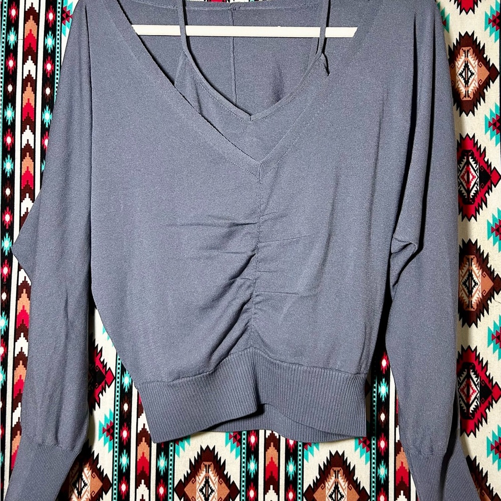 Express Charcoal V-Neck Blouse